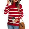 imageLONGYUAN Women Winter Turtle Necks Striped Knit Sweater Long Sleeve Pullover Casual Color Block Spring Tops 20252redbeige