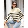 imageLONGYUAN Women Winter Turtle Necks Striped Knit Sweater Long Sleeve Pullover Casual Color Block Spring Tops 2025Bapricot