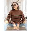 imageLONGYUAN Women Winter Turtle Necks Striped Knit Sweater Long Sleeve Pullover Casual Color Block Spring Tops 2025Bcamel