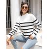 imageLONGYUAN Women Winter Turtle Necks Striped Knit Sweater Long Sleeve Pullover Casual Color Block Spring Tops 2025Bwhite
