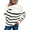 imageLONGYUAN Women Winter Turtle Necks Striped Knit Sweater Long Sleeve Pullover Casual Color Block Spring Tops 2025Bwhite