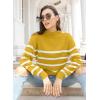 imageLONGYUAN Women Winter Turtle Necks Striped Knit Sweater Long Sleeve Pullover Casual Color Block Spring Tops 2025Mustard