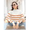 imageLONGYUAN Women Winter Turtle Necks Striped Knit Sweater Long Sleeve Pullover Casual Color Block Spring Tops 2025Orange Red