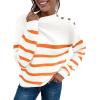 imageLONGYUAN Women Winter Turtle Necks Striped Knit Sweater Long Sleeve Pullover Casual Color Block Spring Tops 2025Orange Red