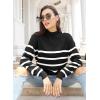 imageLONGYUAN Women Winter Turtle Necks Striped Knit Sweater Long Sleeve Pullover Casual Color Block Spring Tops 2025Wblack