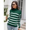 imageLONGYUAN Women Winter Turtle Necks Striped Knit Sweater Long Sleeve Pullover Casual Color Block Spring Tops 2025Wdark Green