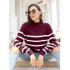 imageLONGYUAN Women Winter Turtle Necks Striped Knit Sweater Long Sleeve Pullover Casual Color Block Spring Tops 2025Wdeep Red