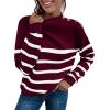 imageLONGYUAN Women Winter Turtle Necks Striped Knit Sweater Long Sleeve Pullover Casual Color Block Spring Tops 2025Wdeep Red