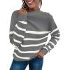 imageLONGYUAN Women Winter Turtle Necks Striped Knit Sweater Long Sleeve Pullover Casual Color Block Spring Tops 2025Wgrey
