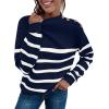 imageLONGYUAN Women Winter Turtle Necks Striped Knit Sweater Long Sleeve Pullover Casual Color Block Spring Tops 2025Wnavy Blue