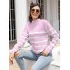imageLONGYUAN Women Winter Turtle Necks Striped Knit Sweater Long Sleeve Pullover Casual Color Block Spring Tops 2025Wpurple
