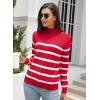imageLONGYUAN Women Winter Turtle Necks Striped Knit Sweater Long Sleeve Pullover Casual Color Block Spring Tops 2025Wred