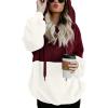 imageLONGYUAN Women Casual Hoodies Fashion Fuzzy Warm Pullover Sherpa Outerwear with PocketsBurgundy White