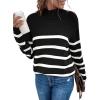 imageLONGYUAN Women Winter Turtle Necks Striped Knit Sweater Long Sleeve Pullover Casual Color Block Spring Tops 2025Wblack