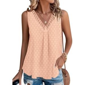 imageDisamer Womens Tank Tops 2025 Trendy Sleeveless Summer Dressy Casual Cute Loose Fit Lace V Neck TShirt Blouse TunicA Lace Orange