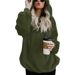 imageLONGYUAN Women Casual Hoodies Fashion Fuzzy Warm Pullover Sherpa Outerwear with PocketsArmy Green2