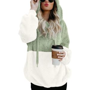 imageLONGYUAN Women Casual Hoodies Fashion Fuzzy Warm Pullover Sherpa Outerwear with PocketsAvocado White