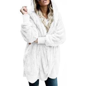 imageLONGYUAN Womens Jacket Winter Coats Hooded Cardigan Fleece Sweaters01white