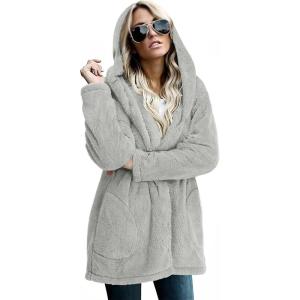 imageLONGYUAN Womens Jacket Winter Coats Hooded Cardigan Fleece Sweaters1grey