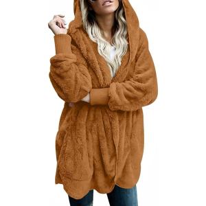 imageLONGYUAN Womens Jacket Winter Coats Hooded Cardigan Fleece SweatersCaramel
