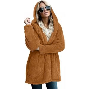 imageLONGYUAN Womens Jacket Winter Coats Hooded Cardigan Fleece SweatersCaramela