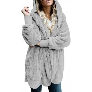 imageLONGYUAN Womens Jacket Winter Coats Hooded Cardigan Fleece SweatersGraya