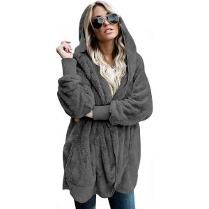 imageLONGYUAN Womens Jacket Winter Coats Hooded Cardigan Fleece SweatersMgray