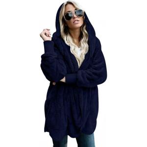 imageLONGYUAN Womens Jacket Winter Coats Hooded Cardigan Fleece SweatersNavy Blue