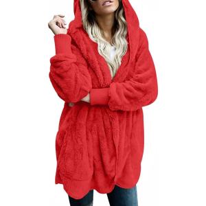 imageLONGYUAN Womens Jacket Winter Coats Hooded Cardigan Fleece SweatersRed