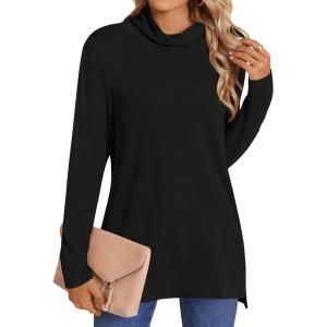 imageLONGYUAN Womens Tunic Tops Long Sleeve Shirts Turtleneck 2025 Trendy Lightweight SweatersAblack