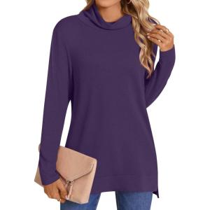 imageLONGYUAN Womens Tunic Tops Long Sleeve Shirts Turtleneck 2025 Trendy Lightweight SweatersAdeep Purple