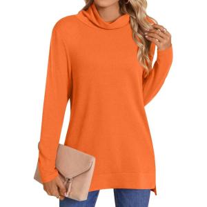 imageLONGYUAN Womens Tunic Tops Long Sleeve Shirts Turtleneck 2025 Trendy Lightweight SweatersAorange