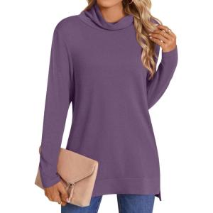 imageLONGYUAN Womens Tunic Tops Long Sleeve Shirts Turtleneck 2025 Trendy Lightweight SweatersApurple
