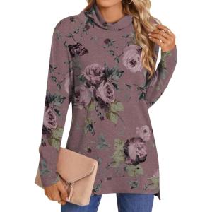 imageLONGYUAN Womens Tunic Tops Long Sleeve Shirts Turtleneck 2025 Trendy Lightweight SweatersBean Red