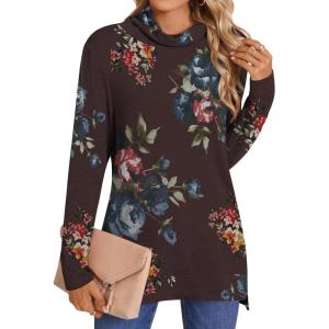 imageLONGYUAN Womens Tunic Tops Long Sleeve Shirts Turtleneck 2025 Trendy Lightweight SweatersBrown Blue Fl