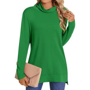 imageLONGYUAN Womens Tunic Tops Long Sleeve Shirts Turtleneck 2025 Trendy Lightweight SweatersGreen