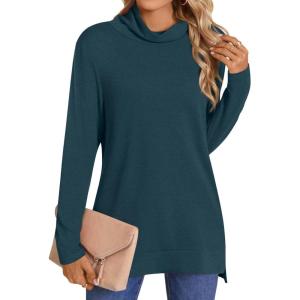 imageLONGYUAN Womens Tunic Tops Long Sleeve Shirts Turtleneck 2025 Trendy Lightweight SweatersGrey Blue