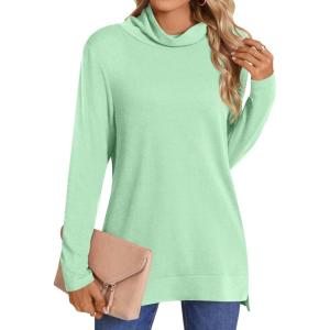 imageLONGYUAN Womens Tunic Tops Long Sleeve Shirts Turtleneck 2025 Trendy Lightweight SweatersMatcha Green