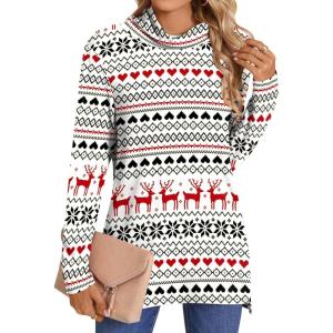 imageLONGYUAN Womens Tunic Tops Long Sleeve Shirts Turtleneck 2025 Trendy Lightweight SweatersRed Deer
