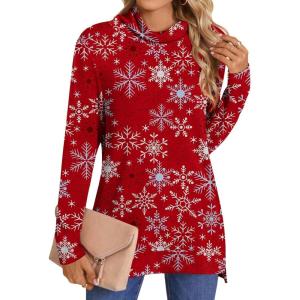 imageLONGYUAN Womens Tunic Tops Long Sleeve Shirts Turtleneck 2025 Trendy Lightweight SweatersSnow Red