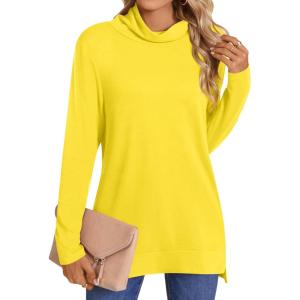 imageLONGYUAN Womens Tunic Tops Long Sleeve Shirts Turtleneck 2025 Trendy Lightweight SweatersYellow