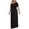 imageLONGYUAN Womens Plus Size Maxi Dresses for Curvy Women Summer Short Sleeve Casual 2025 Long Dress XL6XLBlack