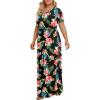 imageLONGYUAN Womens Plus Size Maxi Dresses for Curvy Women Summer Short Sleeve Casual 2025 Long Dress XL6XLBlackhibiscus