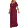imageLONGYUAN Womens Plus Size Maxi Dresses for Curvy Women Summer Short Sleeve Casual 2025 Long Dress XL6XLBurgundy