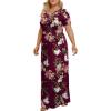 imageLONGYUAN Womens Plus Size Maxi Dresses for Curvy Women Summer Short Sleeve Casual 2025 Long Dress XL6XLFloral Wine Red