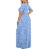 imageLONGYUAN Womens Plus Size Maxi Dresses for Curvy Women Summer Short Sleeve Casual 2025 Long Dress XL6XLLight Blue Whiteflower