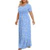 imageLONGYUAN Womens Plus Size Maxi Dresses for Curvy Women Summer Short Sleeve Casual 2025 Long Dress XL6XLLight Blue Whiteflower