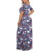 imageLONGYUAN Womens Plus Size Maxi Dresses for Curvy Women Summer Short Sleeve Casual 2025 Long Dress XL6XLMixed Blue Redflower