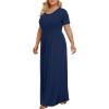 imageLONGYUAN Womens Plus Size Maxi Dresses for Curvy Women Summer Short Sleeve Casual 2025 Long Dress XL6XLNavy Blue