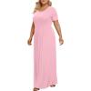imageLONGYUAN Womens Plus Size Maxi Dresses for Curvy Women Summer Short Sleeve Casual 2025 Long Dress XL6XLPink